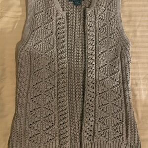 Y2K Woolrich 100% Cotton Chunky Knit Zip Sweater Vest Oatmeal Womens Medium